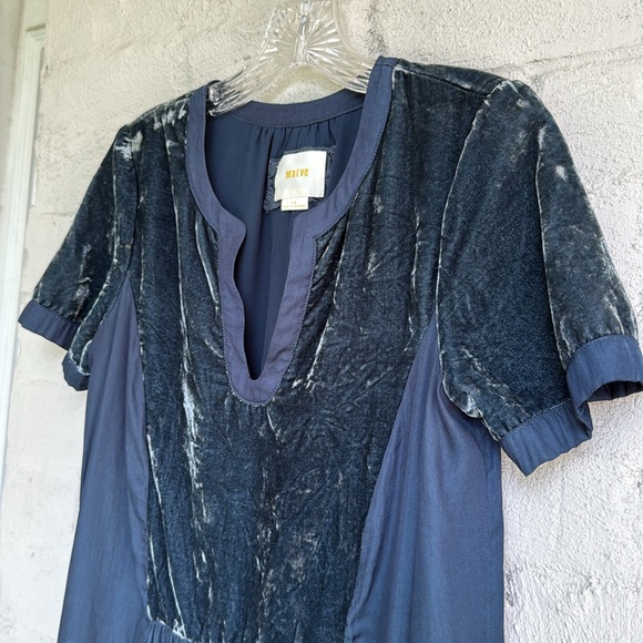 Anthropologie Maeve Teal Blue Velvet V Neck Short Sleeve Boho Dress Size XS - Picture 4 of 10
